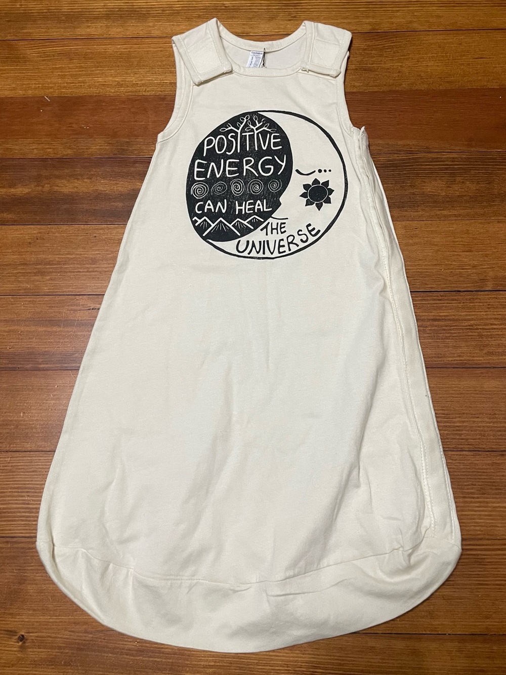 Cream Cotton Sleeveless Sleep Sack with Positive Energy Graphic Size Newborn